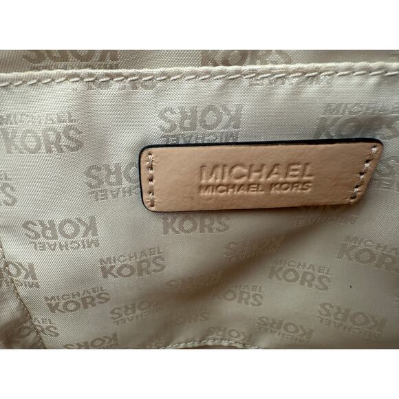 Michael Kors Handbag & Wallet Set Monogram Shiny Peach Tan Leather Gold Plate - Picture 13 of 16